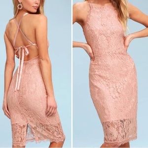 LULU’S Wishful Wanderings Lace Bodycon Midi Dress